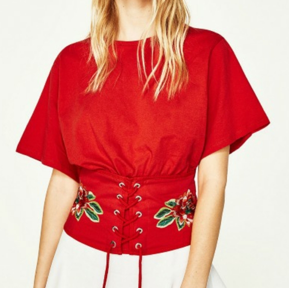 Zara Tops - Zara Dark Orange Floral Corset Top Size Small